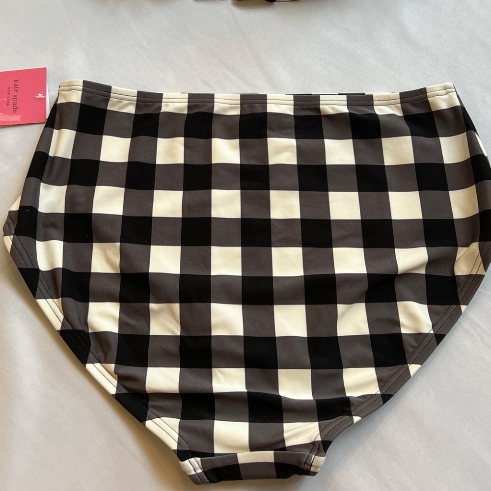 Kate Spade New York Shoreline Plaid High-Waist Bikini Bottom Black/White L , NWT - Picture 4 of 9